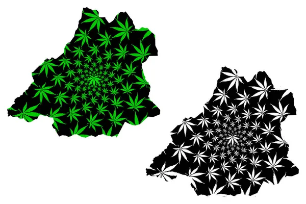 Benguela Province (Provincias de Angola, República de Angola) map is designed cannabis leaf green and black, Benguela map made of marijuana (marihuana, THC) foliag — Vector de stock