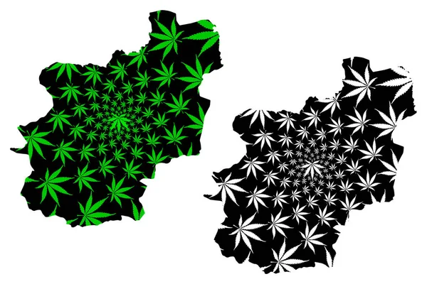 Cuanza Norte Province (Provincias de Angola, República de Angola) map is designed cannabis leaf green and black, Cuanza Norte map made of marijuana (marihuana, THC) foliag — Vector de stock