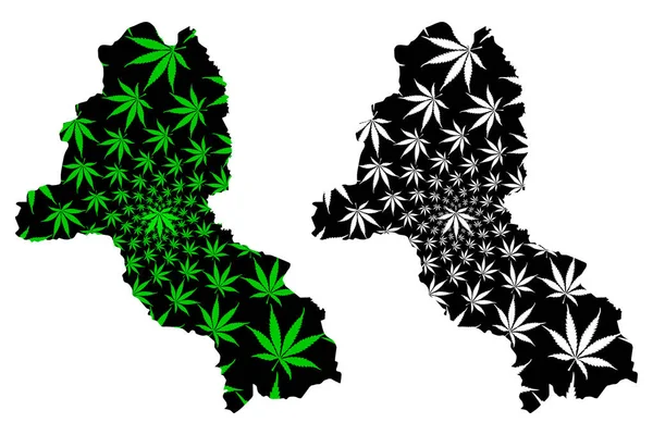 Província de Malanje (Províncias de Angola, República de Angola) mapa é projetado folha de cannabis verde e preto, Malanje mapa feito de maconha (maconha, THC) foliag — Vetor de Stock