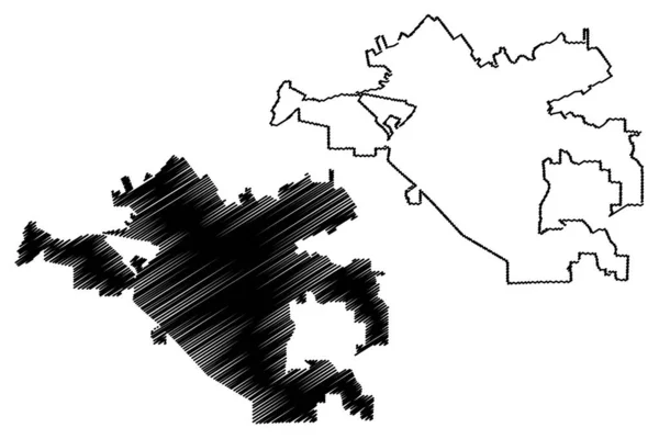 코로나 시 ( 미국 도시, 미국, 미국 ) 벡터 지도 삽화, 스케치 도시 코로나 지도 — 스톡 벡터