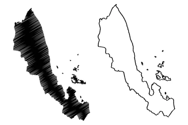 Carte vectorielle de la région de la mer Rouge du Nord (Corne de l'Afrique, État de l'Érythrée, Régions de l'Érythrée), croquis croquis de la mer Rouge du Nord (Archipel de Dahlak) carte — Image vectorielle
