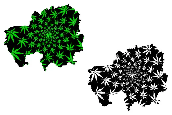 Northern Region (División administrativa de Ghana, República de Ghana) map is designed cannabis leaf green and black, Northern map made of marijuana (marihuana, THC) foliag — Vector de stock