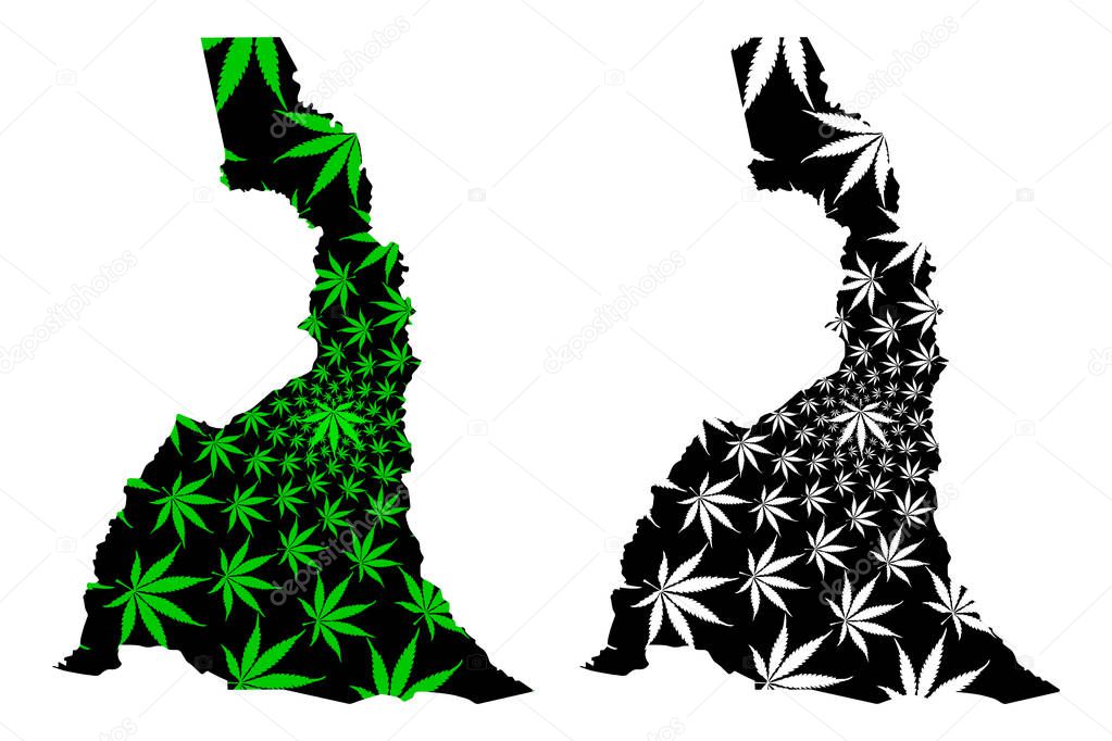 Far North Region (Regions of Cameroon, Republic of Cameroon) map is designed cannabis leaf green and black, Extreme North Region map made of marijuana (marihuana,THC) foliag