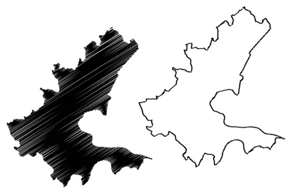 サラエヴォ地図ベクトル図,スクリブルスケッチサラエヴォ地図 — ストックベクタ