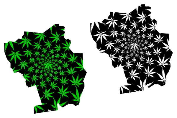 Goh-Djiboua District (Costa de Marfil, República de Costa de Marfil) mapa está diseñado hoja de cannabis verde y negro, Goh Djiboua mapa hecho de marihuana (marihuana, THC) foliag — Vector de stock