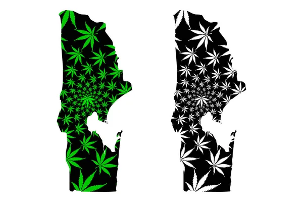 Maputo Province (Provincies Mozambique, Republiek Mozambique) kaart is ontworpen cannabisblad groen en zwart, Maputo kaart gemaakt van marihuana (marihuana, Thc) foliag — Stockvector