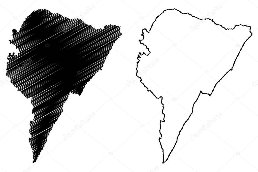 Juncos municipality (Commonwealth of Puerto Rico, Porto Rico, PR, Unincorporated territories of the United States) map vector illustration, scribble sketch Juncos map