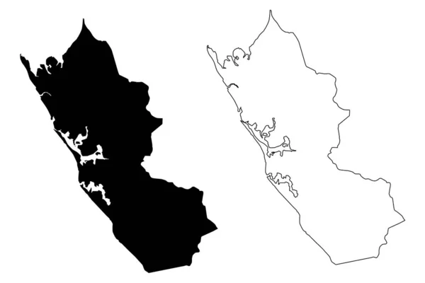 Ogooue-Maritime Province (Subdivisões do Gabão, República Gabonesa) mapa ilustração vetorial, esboço de rabiscos Ogooue Mapa marítimo — Vetor de Stock