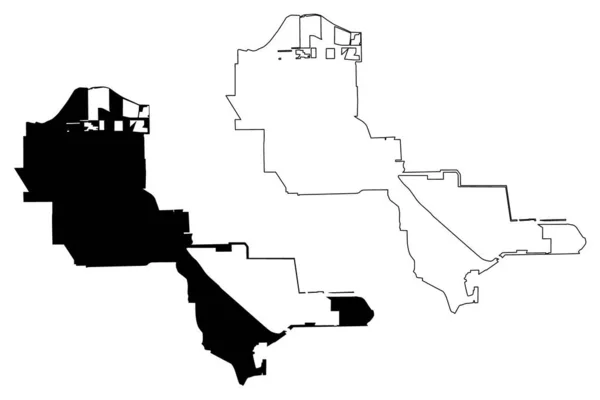 Pasadena City, Texas (città degli Stati Uniti d'America, città degli Stati Uniti d'America) mappa vettoriale illustrazione, scribble sketch Città di Pasadena mappa — Vettoriale Stock