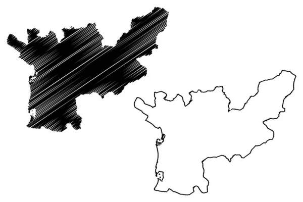 Lezhe County (Republiek Albanië) kaart vector illustratie, krabbel schets Lezhe kaart — Stockvector