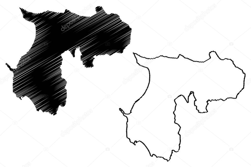 Durres County (Republic of Albania) map vector illustration, scribble sketch Durres map