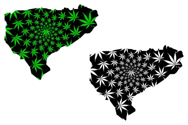 Carte du gouvernorat d'Al Mahwit (gouvernorats du Yémen, République du Yémen) est conçu feuille de cannabis vert et noir, carte d'Al Mahwit faite de marijuana (marihuana, THC) foliag — Image vectorielle