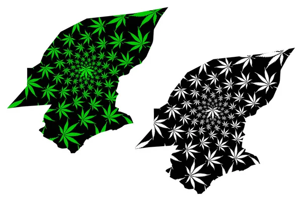 Hadhramaut Governorate (Governorates of Jemen, Republic of Jemen) kaart is ontworpen cannabis blad groen en zwart, Hadramawt kaart gemaakt van marihuana (marihuana, Thc) foliag — Stockvector
