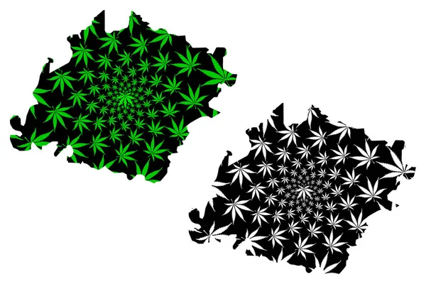 Ibb Governorate (Governorates of Jemen, Republika Jemen) map is designed cannabis leaf green and black, Ibb map made of marihuana (marihuana, Thc) foliag — Stockový vektor