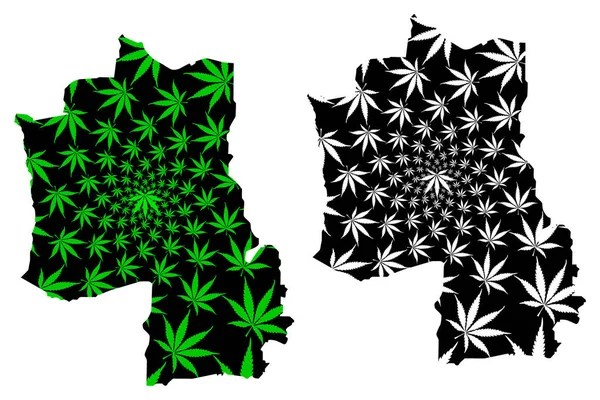 Mappa del Governatorato di Hajjah (Governatorato dello Yemen, Repubblica dello Yemen) è progettata foglia di cannabis verde e nera, mappa di Hajjah fatta di foglie di marijuana (marijuana, THC) — Vettoriale Stock