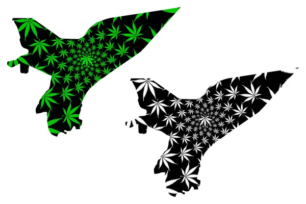 Marib Governorate (Governorates of Yemen, Republic of Yemen) map is designed cannabis leaf green and black, Ma'rib map made of marijuana (marihuana,THC) foliag — Stock Vector
