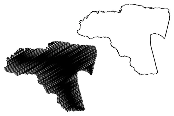 Cornwall County (Condados da Jamaica) mapa ilustração vetorial, esboço de rabiscos Cornwall mapa —  Vetores de Stock