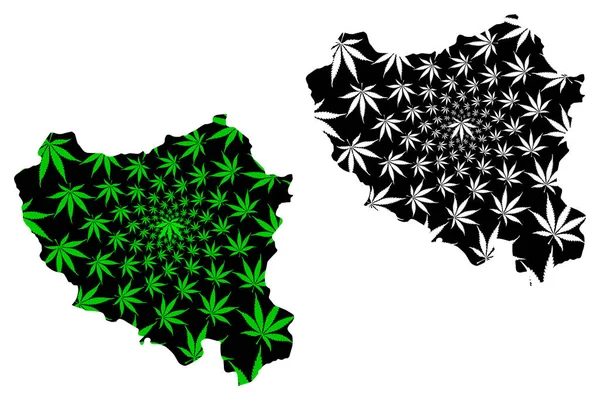 Centre-Nord Region (Regions of Burkina Faso, Burkina Faso) mapa é projetado folha de cannabis verde e preto, Centre Nord mapa feito de maconha (marihuana, THC) foliag — Vetor de Stock