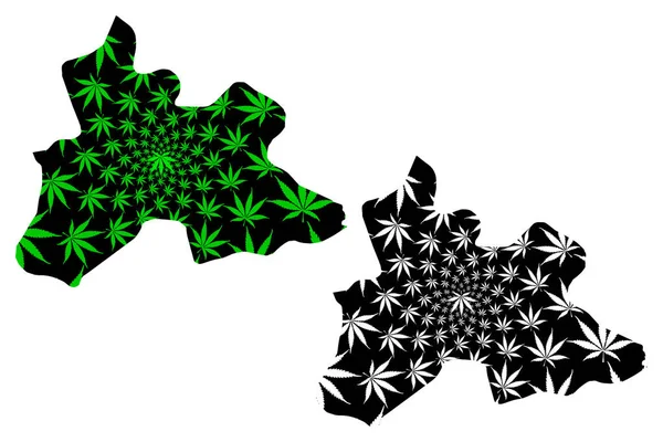 Centre Region (Regiones de Burkina Faso, Burkina Faso) map is designed cannabis leaf green and black, Centre map made of marijuana (marihuana, THC) foliag — Vector de stock
