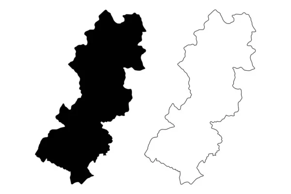 Raska bezirk (republik serbien, bezirke in sumadija und westserbien) kartenvektorillustration, kritzelskizze raska karte — Stockvektor