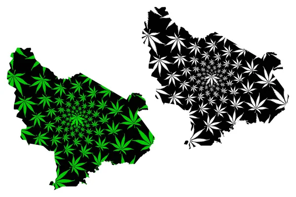 Est Region (Regions of Burkina Faso, Burkina Faso) mapa é projetado folha de cannabis verde e preto, Est map made of marijuana (marihuana, THC) foliag — Vetor de Stock