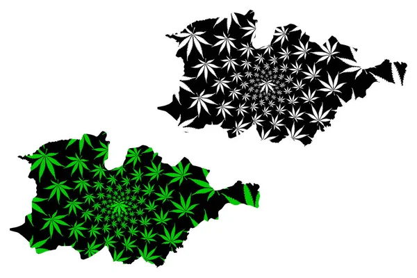 Hauts-Bassins Region (Regionen Burkina Faso, Burkina Faso) kartan är utformad cannabis blad grön och svart, Hauts Bassins karta gjord av marijuana (marihuana, Thc) foliag — Stock vektor