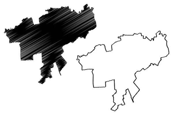 Карта Каушенского района (Республика Молдова, Административное деление Молдовы), каракульный эскиз — стоковый вектор