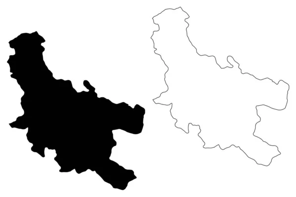 District Nisava (Republiek Servië, districten in Zuid- en Oost-Servië) map vector illustratie, krabbel schets Nisava kaart — Stockvector