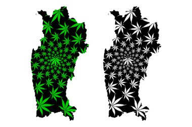 Coquimbo Bölgesi (Şili Cumhuriyeti, Şili İdari Bölümleri) haritası kenevir yaprağı yeşil ve siyah, marihuana (marihuana, Thc) yaprağından yapılmış Coquimbo haritası olarak tasarlanmıştır.