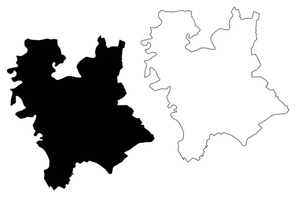 Distretto del Banato Centrale (Repubblica di Serbia, Distretti in Vojvodina) mappa vettoriale illustrazione, abbozzo scarabocchio mappa del Banato Centrale — Vettoriale Stock