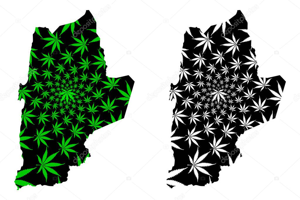 Antofagasta Region (Republic of Chile, Administrative divisions of Chile) map is designed cannabis leaf green and black, Antofagasta map made of marijuana (marihuana,THC) foliag