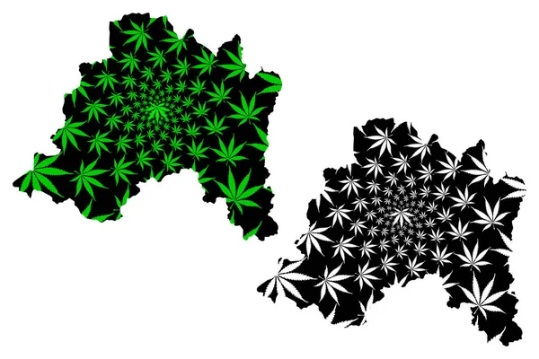 Santiago Metropolitan Region (República do Chile, divisões administrativas do Chile) mapa é projetado folha de cannabis verde e preto, Santiago Metropolitan map made of marijuana (marihuana, THC) foliag — Vetor de Stock