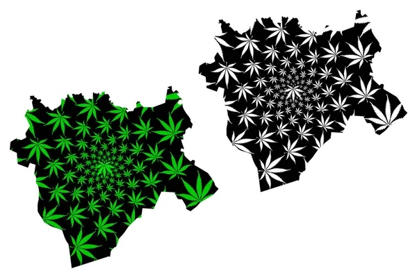 Aktobe Region (Republic of Kazakhstan, Regions of Kazakhstan) map is designed cannabis leaf green and black, Aktobe map made of marijuana (marihuana, THC) foliag — Vettoriale Stock