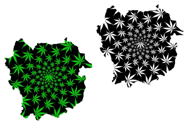 Kayes Region (regioner i Mali, Republiken Mali) kartan är utformad cannabis blad grön och svart, Kayes karta gjord av marijuana (marihuana, Thc) foliag — Stock vektor