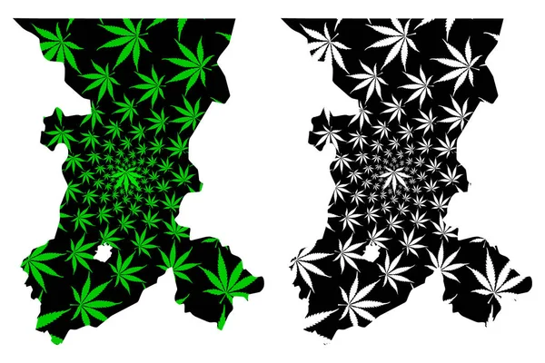 Koulikoro Region (Regiones de Malí, República de Malí) map is designed cannabis leaf green and black, Koulikoro map made of marijuana (marihuana, THC) foliag — Vector de stock