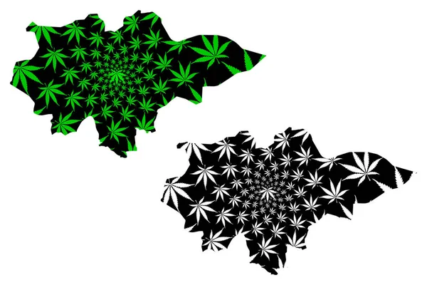 Mopti Region (Regiones de Malí, República de Malí) map is designed cannabis leaf green and black, Mopti map made of marijuana (marihuana, THC) foliag — Archivo Imágenes Vectoriales