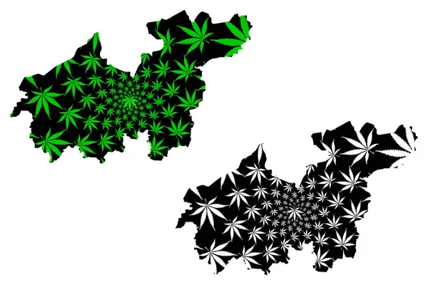 Sikasso region (regionen mali, republik mali) karte ist konzipiert cannabisblatt grün und schwarz, sikasso karte aus marihuana (marihuana, thc) foliag — Stockvektor