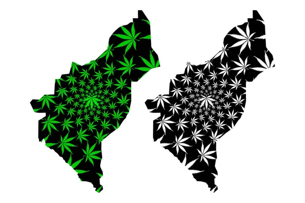 Mappa della Regione Dosso (Regioni del Niger, Repubblica del Niger) è stata progettata foglia di cannabis verde e nera, mappa Dosso fatta di foglie di marijuana (marijuana, THC) — Vettoriale Stock