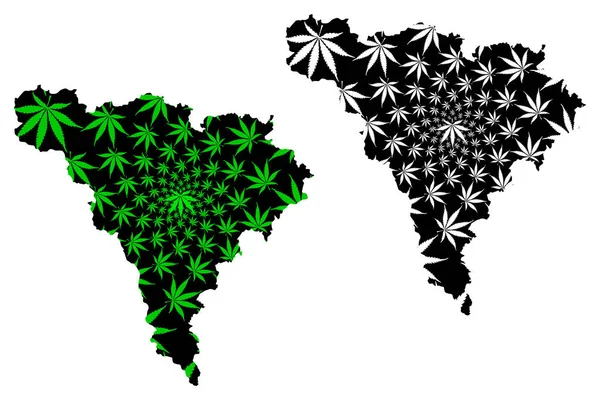 Alba County (divisões administrativas da Romênia, região de desenvolvimento Centru) mapa é projetado folha de cannabis verde e preto, Alba mapa feito de maconha (maconha, THC) folhagem — Vetor de Stock