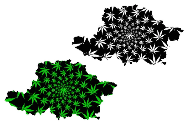 Arad County (administrative divisions of Romania, Vest development region) map is designed cannabis leaf green and black, Arad map made of marijuana (marihuana, Thc) foliag — 图库矢量图片