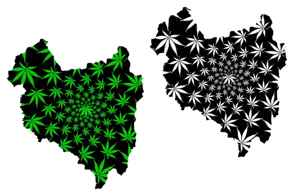 Covasna County (divisões administrativas da Romênia, região de desenvolvimento Centru) mapa é projetado folha de cannabis verde e preto, Covasna mapa feito de maconha (maconha, THC) folhagem — Vetor de Stock