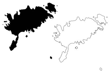 Saare İlçesi (Estonya Cumhuriyeti, Estonya Eyaletleri) harita vektör çizimi, çizim Saaremaa, Muhu, Ruhnu, Abruka ve Vilsandi ada haritası