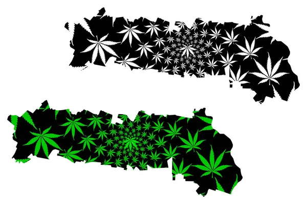 Ialomita County (Administrativa divisioner i Rumänien, Sud - Muntenia utvecklingsregion) kartan är utformad cannabis blad grön och svart, Ialomita karta gjord av marijuana (marihuana, Thc) foliag — Stock vektor