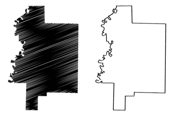 Contea di Woodruff, Arkansas (Contea di USA, Stati Uniti d'America, Stati Uniti d'America, Stati Uniti d'America) mappa vettoriale illustrazione, abbozzo scarabocchiare Woodruff mappa — Vettoriale Stock
