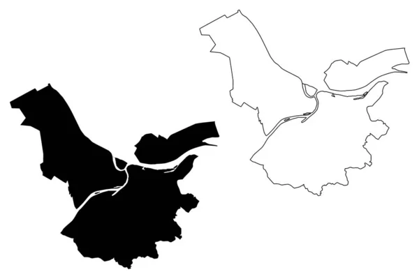 Belgrado City (República da Sérvia) mapa ilustração vetorial, esboço de rabiscos Mapa da cidade de Belgrado — Vetor de Stock