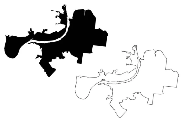 Perm City (Federação Russa, Rússia) mapa ilustração vetorial, esboço de rabiscos Cidade de Perm (Molotov) mapa —  Vetores de Stock