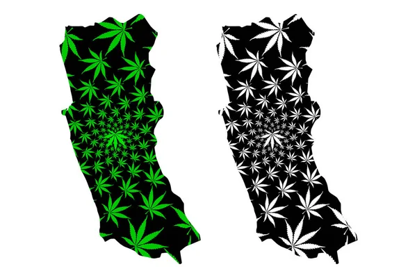 Western Province (República Democrática Socialista do Sri Lanka, Ceilão) mapa é projetado folha de cannabis verde e preto, mapa ocidental feito de maconha (maconha, THC) foliag — Vetor de Stock