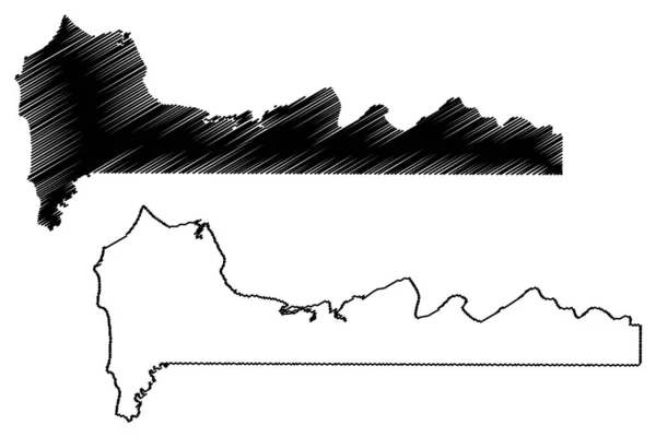 서부 분단 ( 감비아 공화국의 분단 ) 벡터 지도 삽화, 낙서 스케치 웨스트 코스트 지역 지도 — 스톡 벡터