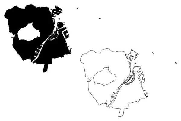 Copenhagen City (Kingdom of Denmark) map vector illustration, scribble sketch City of Kobenhavn map — 스톡 벡터