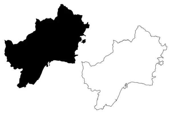 Malaga Miasto (Królestwo Hiszpanii, Andaluzja) mapa wektor ilustracja, skecz bazgroły Miasto Malaga mapa — Wektor stockowy